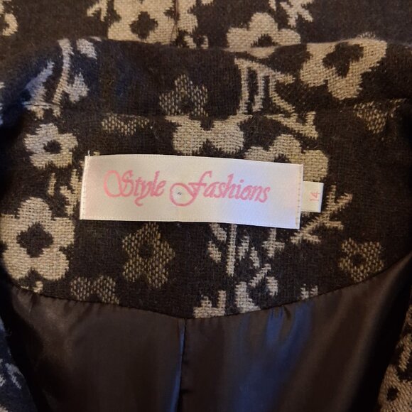 NEW Women’s Elegant Pea Coat Brown Cream Floral Lined Trench Coat ¾ Sleeve 14 L - Picture 8 of 10